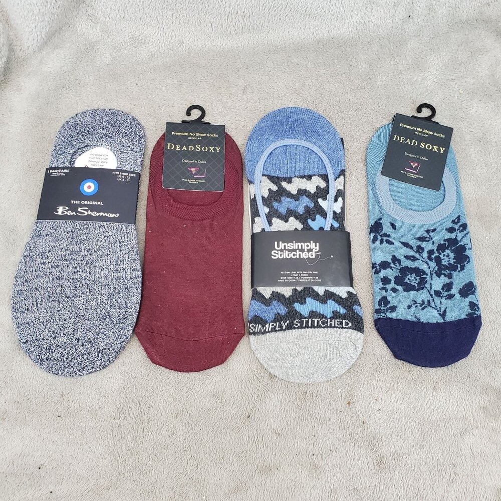 Sock Bundle Four Count Mens Size One Size Blue & Burgundy No Show Socks *NWT*